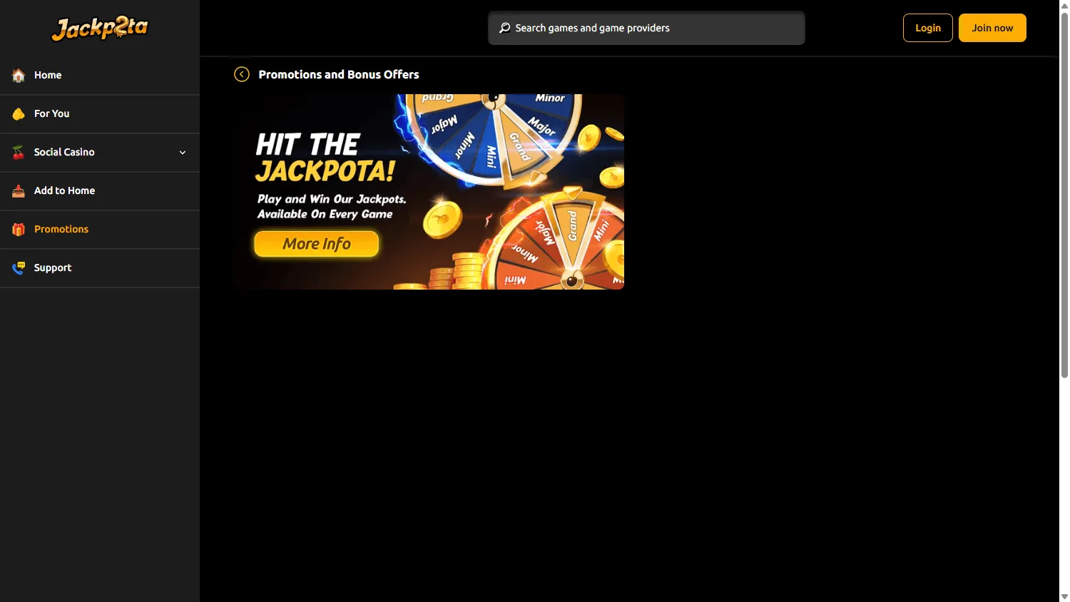 Slots Jackpot Casino sign-up promotions on desktop