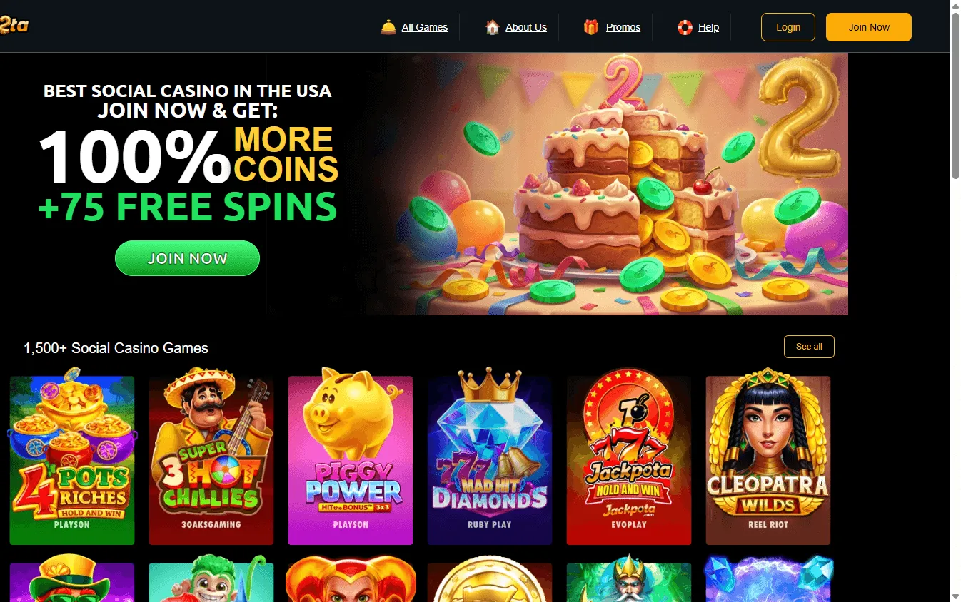 Slots Jackpot Casino home experience on desktop