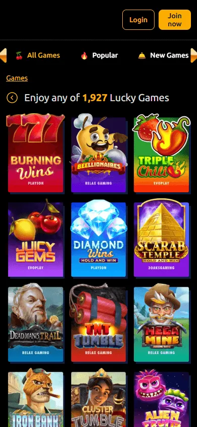 Slots Jackpot Casino game library on a mobile phone